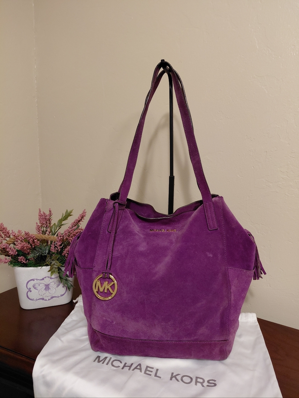 Michael Kors Ashbury Large Grab Bag in a vibrant Iris Purple Suede